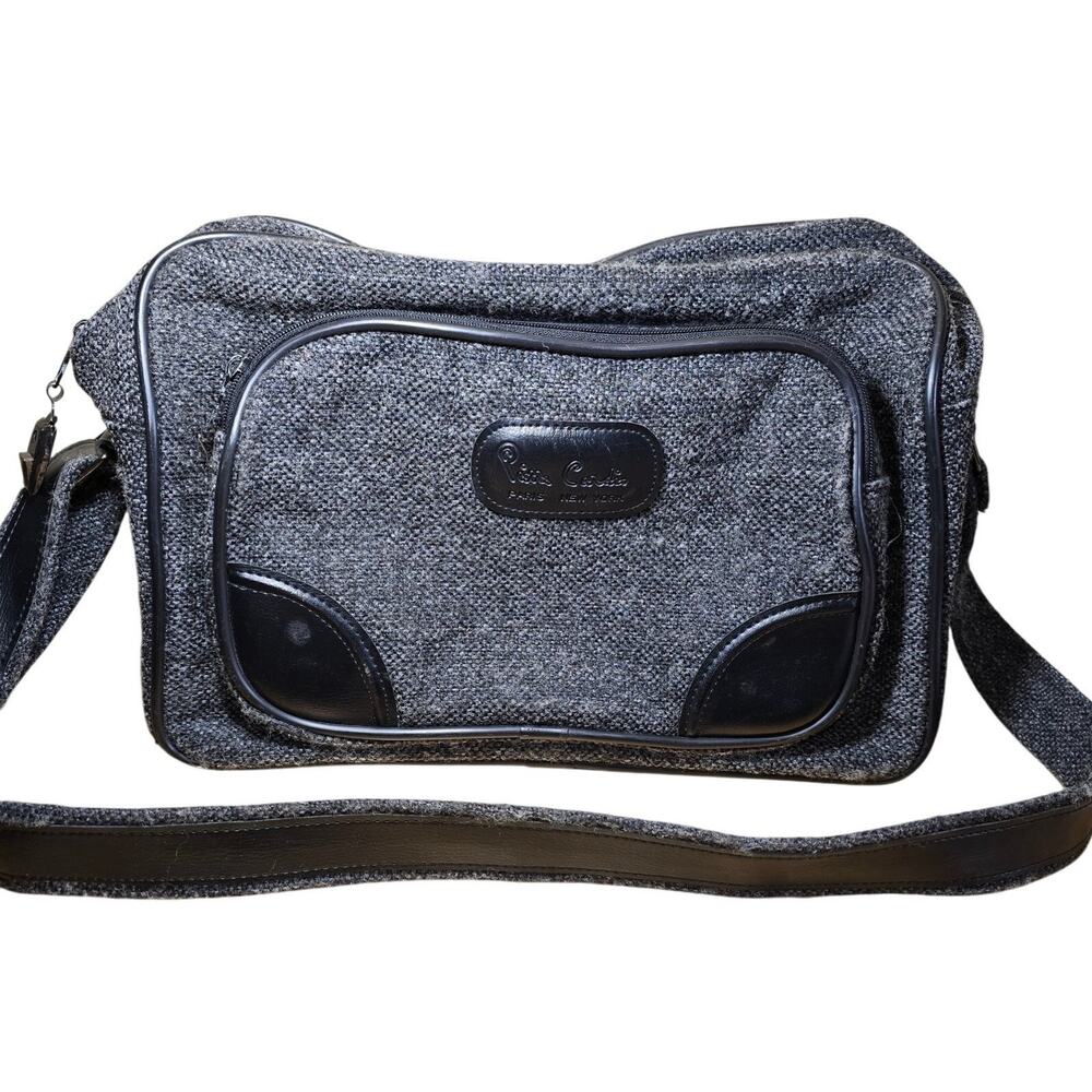 Vintage Pierre Cardin Gray Black Tweed Carry On Shoulder Bag with Strap Unisex